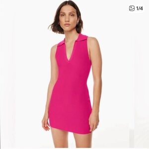NEW Aritzia Babaton Sculpt Knit Polo Dress Sz Large Mini Pink